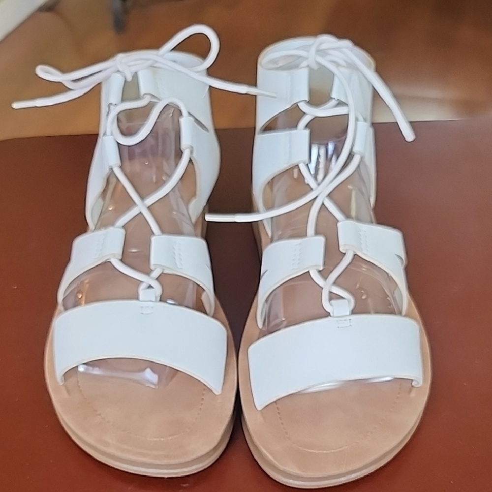 Rouge White Gladiator Sandals with Lace-Up Straps